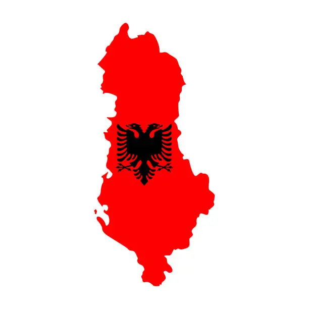 Vector illustration of State borders of country Albania. Albanian border. Albania map. Card silhouette. Banner, poster template. Independence Day.