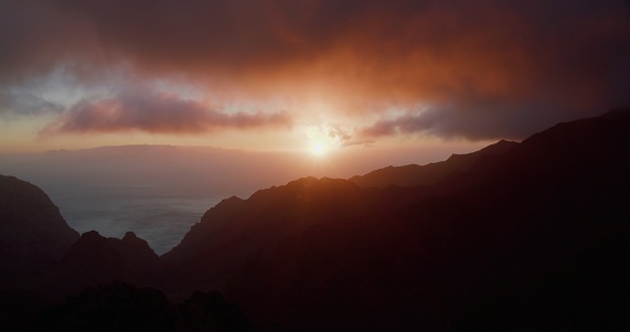 Landscape with mountains and sea in sunset time in Tenerife, Teno, Canary Islands, Spain. High quality 4k footage