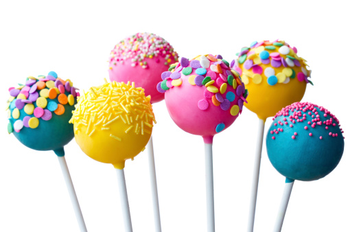 Assortment of brightly colored cake pops