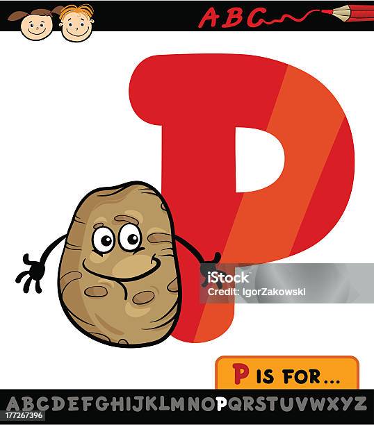 Letter P With Potato Cartoon Illustration Stock Illustration - Download Image Now - Alphabet, Alphabetical Order, Capital Letter