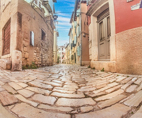 Picture from the historic town of Groznjan in Istria with idyllic cobbled streets and buildings made of natural stone during the day