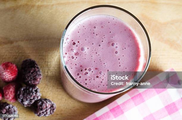 Summer Berry Soya Smoothie Stock Photo - Download Image Now - Berry Fruit, Blackberry - Fruit, Checked Pattern