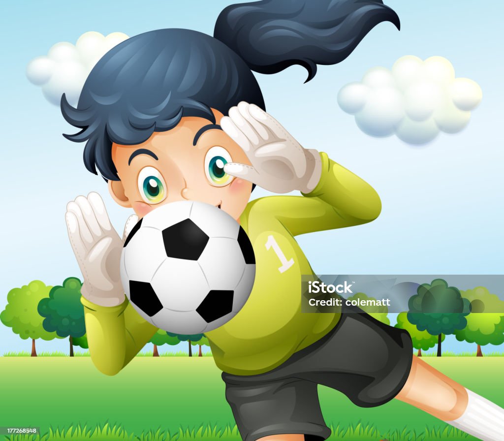 Femme attraper un ballon de football - clipart vectoriel de Activité libre de droits