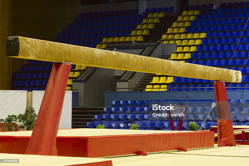 Gymnastic balance beam Professional gymnastic balance beam in sport palace Balance Beam Stock Photo