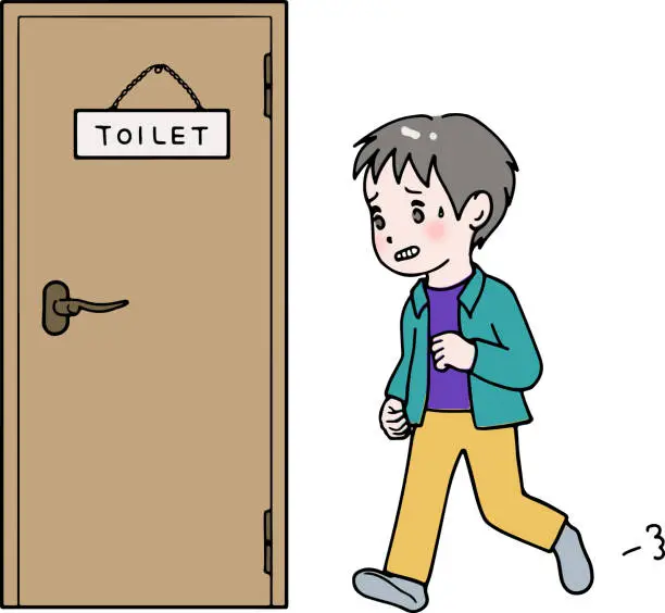 Vector illustration of Boy rushing to the toilet