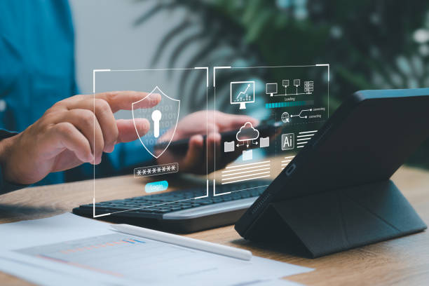 istock Cybersecurity and business data management concept, Businessman security encryption on tablets secure internet access for personal big data Store and download work from the cloud computing system 1772713111