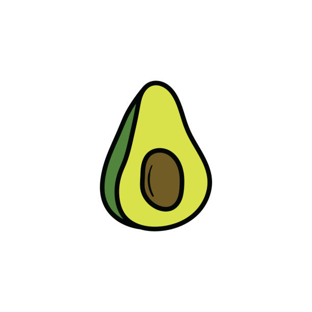 ilustraciones, imágenes clip art, dibujos animados e iconos de stock de icono de aguacate de garabato de dibujos animados dibujado a mano sobre fondo blanco. - guacamole avocado cutting white background