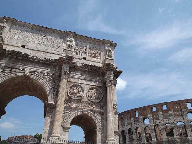 Acient Rome: Arch of Constantine and Colisseum stock photo