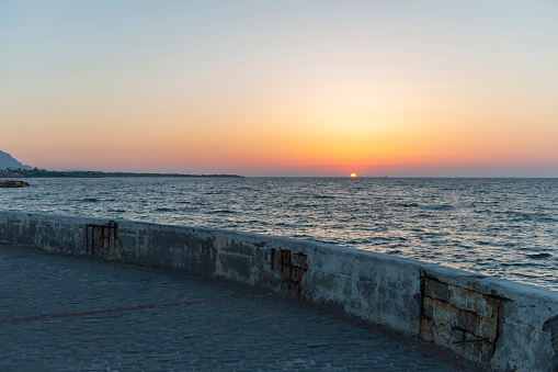 Sunset on the seashore in Crete, Cyprus.