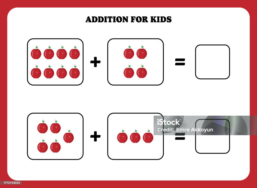 Addition Photo Addition Page For Kids Educational Math Game For Children Stock ...