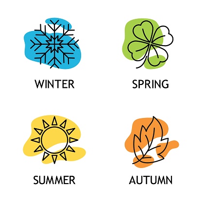 A set of season icon vector illustration. Four season on isolated background. Winter, spring, autumn, summer sign concept.