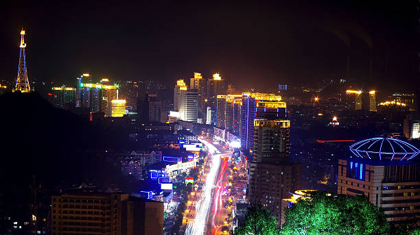 Overlooking the city night view and the television tower