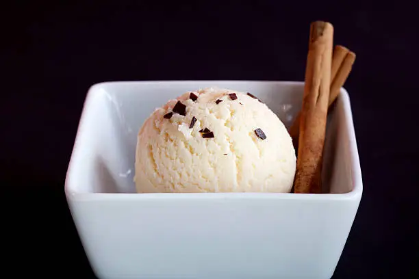 Photo of Ice cream scoop with chocolate and cinnamon