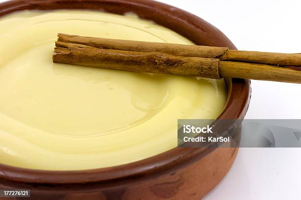 Clay Bowl Tasty Dessert Custard And Cinnamon Stock Photo - Download Image Now - Baked Pastry Item, Bakery, Beige
