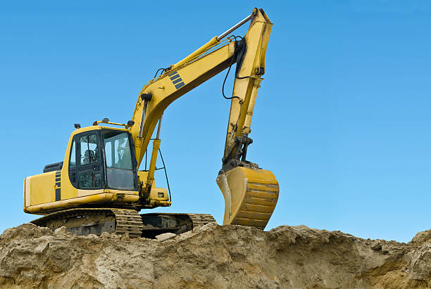 istock Yellow excavator on sand hill 177276550