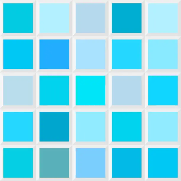 Vector illustration of Caribbean ocean blue color, color shades, seamless pattern, tile palette color design scheme, decorative tile, design element