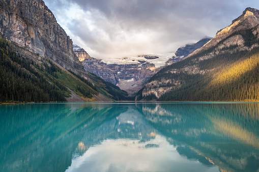 Pyramid Lake and Pyramid Mountain in Jasper National Park, Alberta, Canada, North America