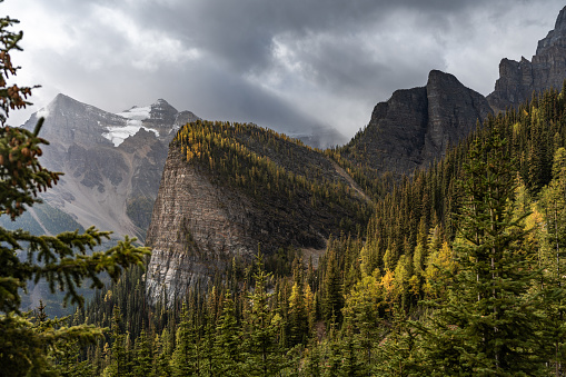 View of the Beehive against the mountains at Lake Louise, Banff.
