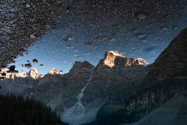 The Valley of Ten Peaks reflected in Moraine Lake, Banff.