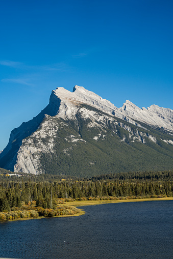 Mount Rundle in the background with the Vermillion Lakes in the foreground.