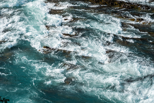 Aerial view of river gorge in the Appalachian Mountains of North Carolina in the summer.