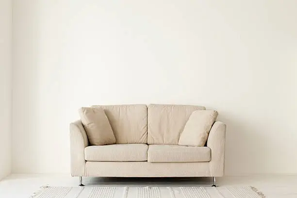 White couch and rug.
