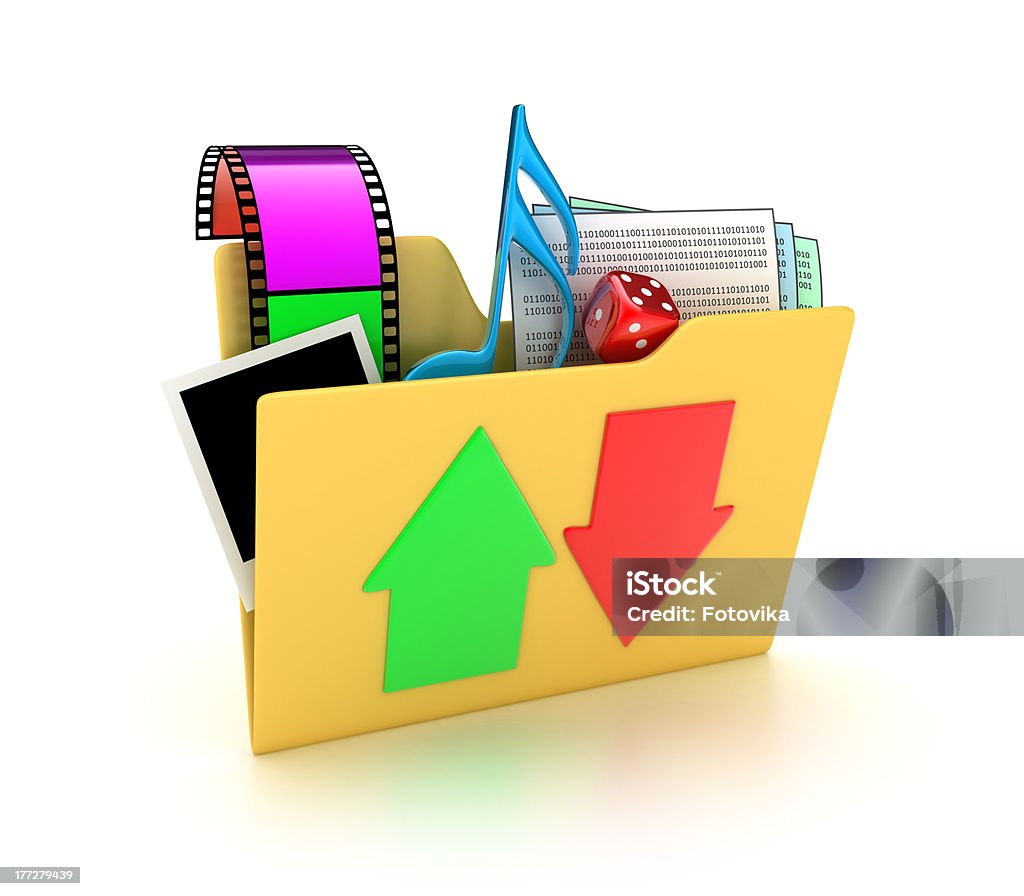 The folder Illustration of a folder with different files on a white background Arrow Symbol Stock Photo