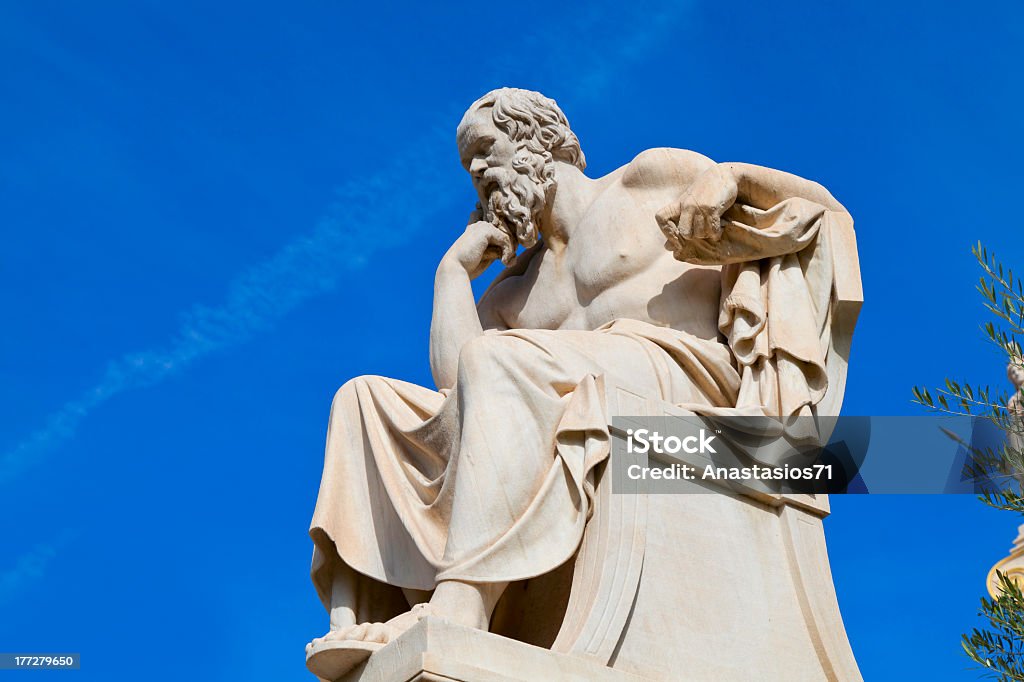 Stone statue of Socrates on a sunny day "statue of Socrates from the Academy of Athens,Greece" Socrates - Philosopher Stock Photo