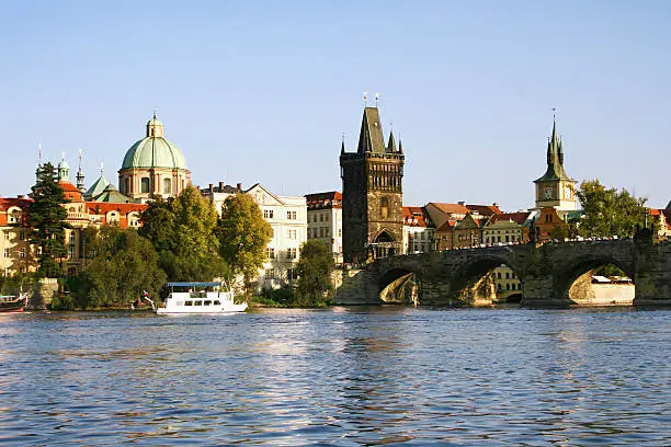 Prague - Boats near the Charles bridge. Czech Republic