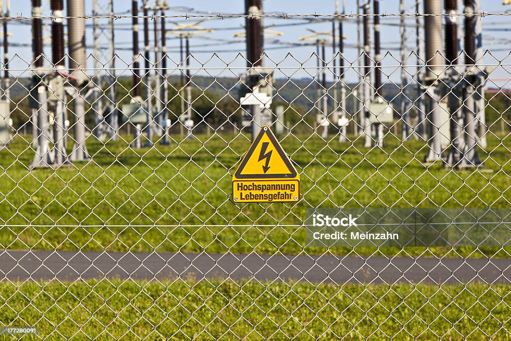 electrical power plant in farmland area electrical power plant in beautiful colorful meadow Cable Stock Photo