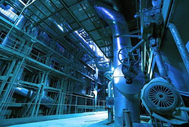 istock Industrial zone, Steel pipelines and cables in blue tones 177280204
