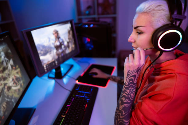 istock Female gamer, live streaming the video game match, she playing on computer 1772802348