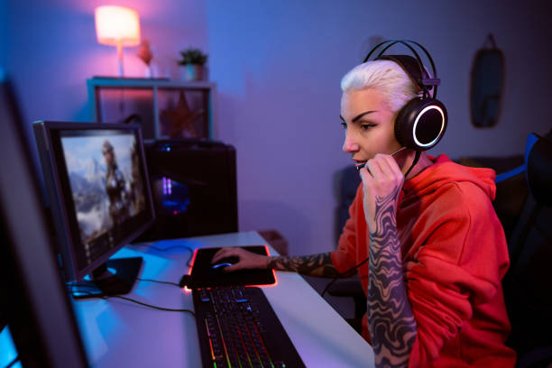 istock Female gamer, live streaming the video game match, she playing on computer 1772802351