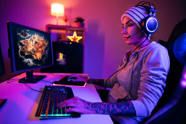 istock Modern Caucasian female gamer playing strategy video games on computer 1772807404