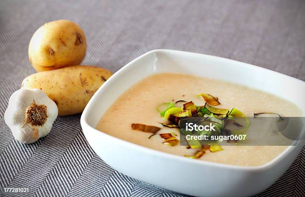 Creamy Potato Soup With Fried Leek Stock Photo - Download Image Now - Velouté Sauce, Appetizer, Beige