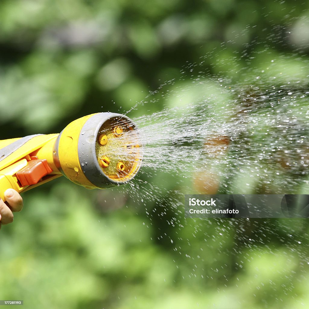 Watering Flowers Watering Flowers. Agricultural Sprinkler Stock Photo