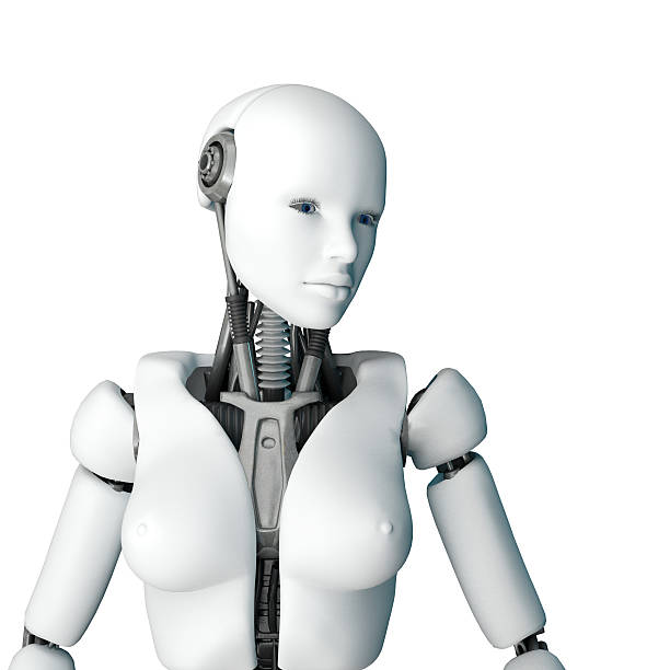 Portrait ofl cyborg woman on white background - 3D render