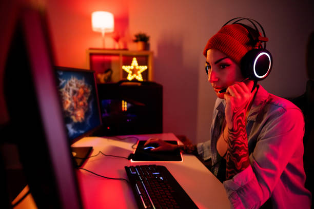 istock Female gamer, live streaming the video game match, she playing on computer 1772812485