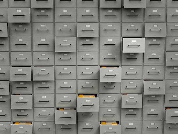 Archive cabinets with folders stock photo