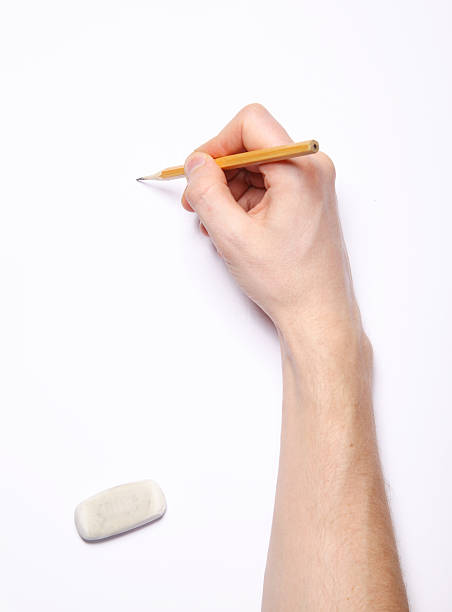 istock Image of human hand with pencil and eraser on white 177281319