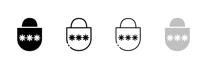 Code lock icons. Different styles, combination lock, enter code to access. Vector icons