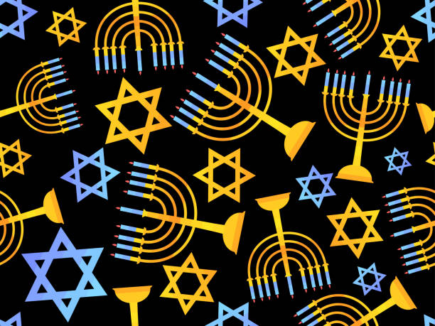 istock Hanukkah seamless pattern with Menorah with nine candles and stars of David. Lighted Hanukkah candles. Design of greeting cards, banners and promotional products. Vector illustration 1772826160