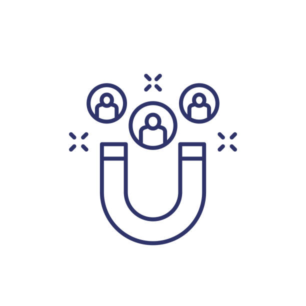 utrzymanie klienta, ikona linii przyciągania z magnesem - miłość od pierwszego wejrzenia stock illustrations