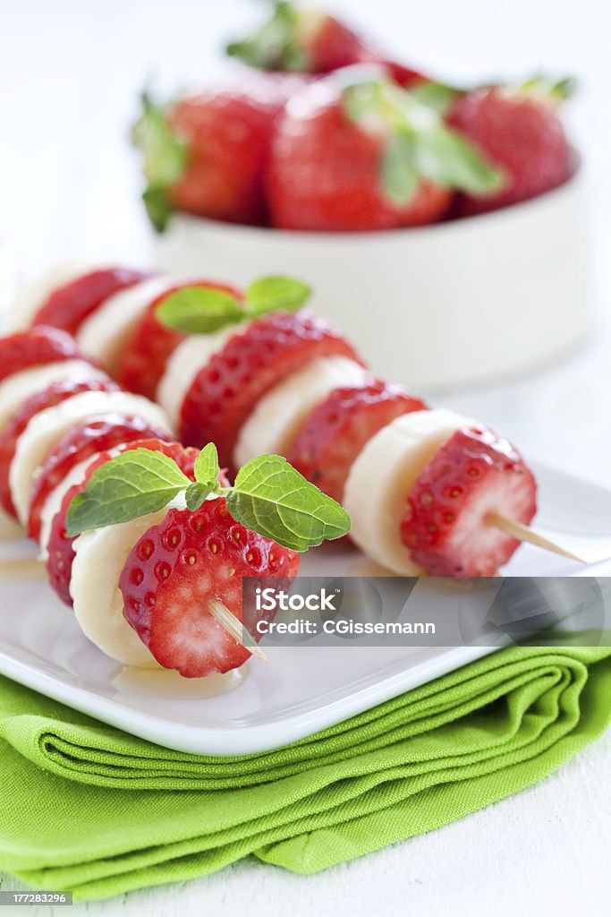 banana and strawberry skewers with strawberry and banana Appetizer Stock Photo