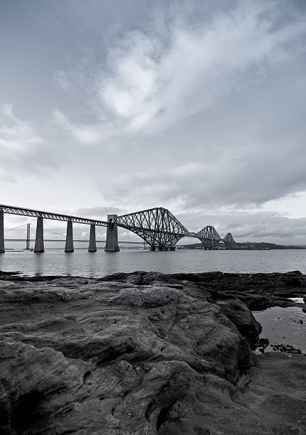 Black and White Forth Rail Bridge in Scotland