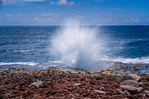 Blowhole on the beach of Grand Cayman, Cayman Islands