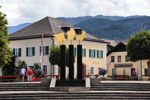 People visit Strobl, small resort town on Lake Wolfgangsee in Salzburg State, Austria.