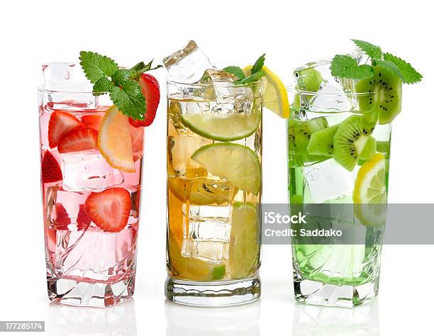 Cold Drinks With Fruits Stock Photo - Download Image Now - Ice Tea, White Background, Alcohol - Drink