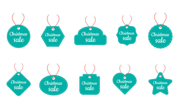 collection of christmas labels. set of retro style vector illustrations for sales - 動畫 幅插畫檔、美工圖案、卡通及圖標