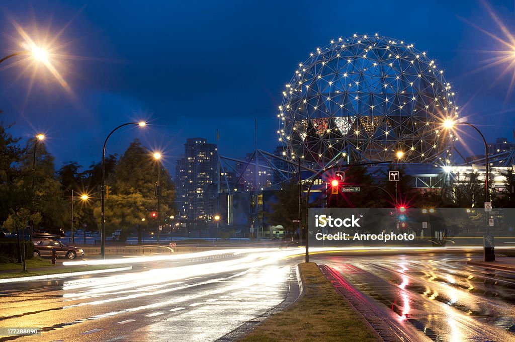 Night motion Cross roads at night. Science World - Vancouver Stock Photo